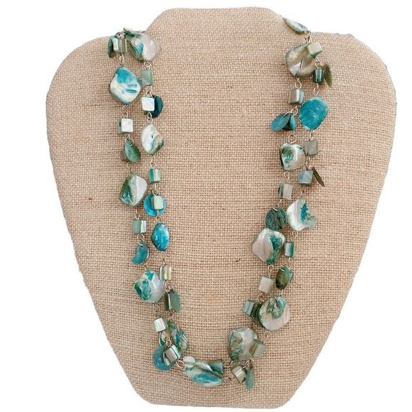Beaded Necklace Turquoise Dyed Abalone Shell Beads - Picture 1 of 4